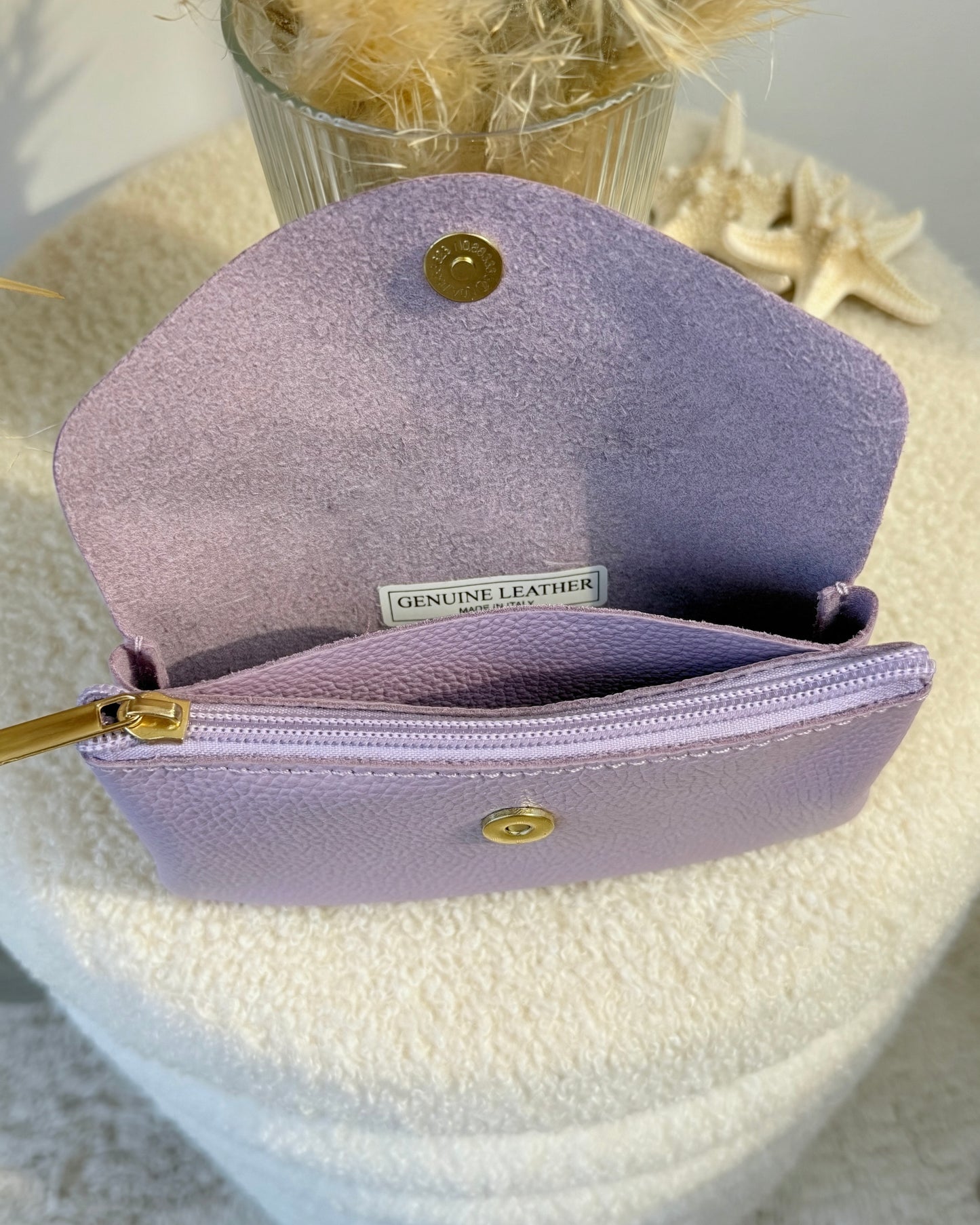 Porte monnaie en cuir grainé lilas