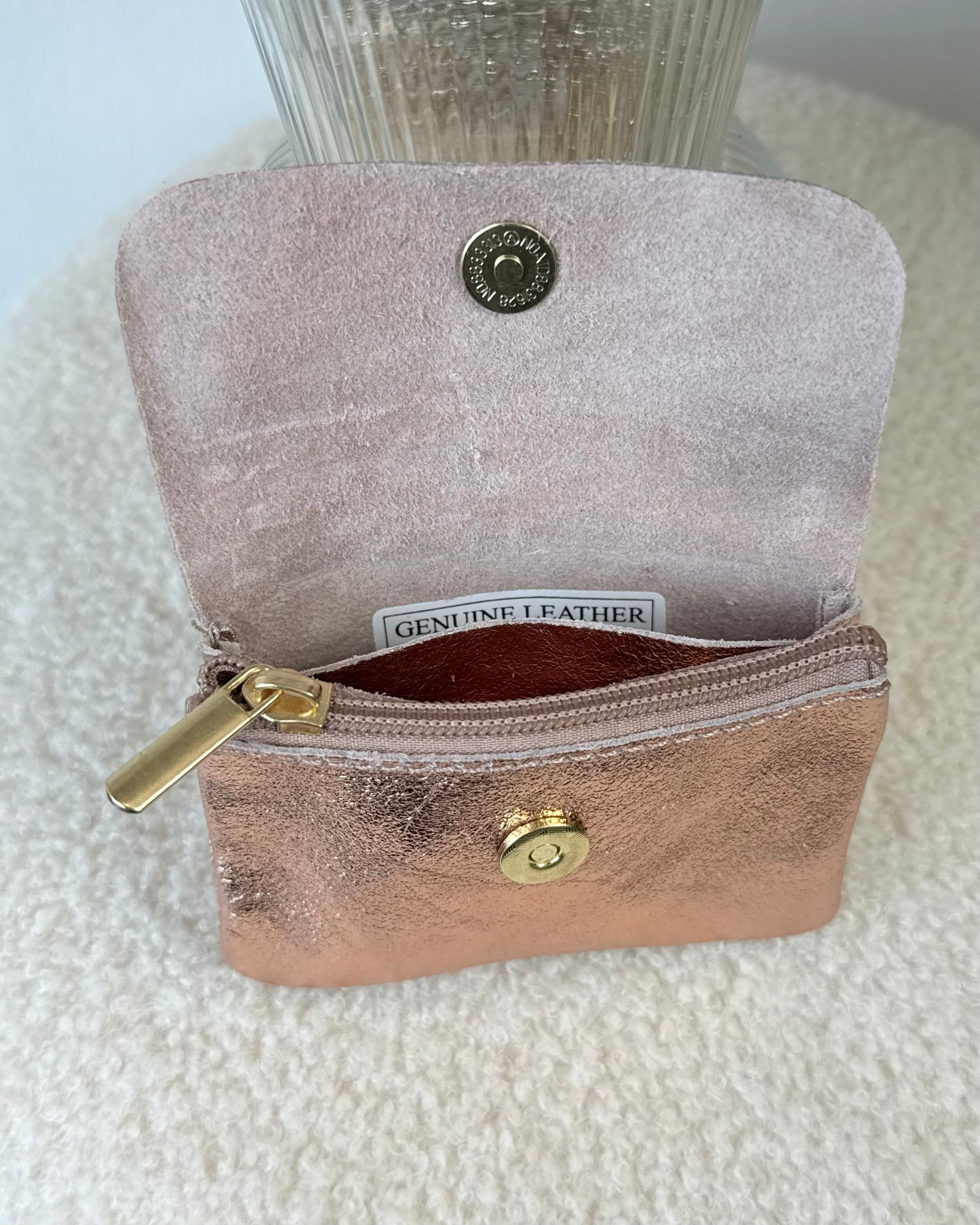 Porte monnaie en cuir rose gold