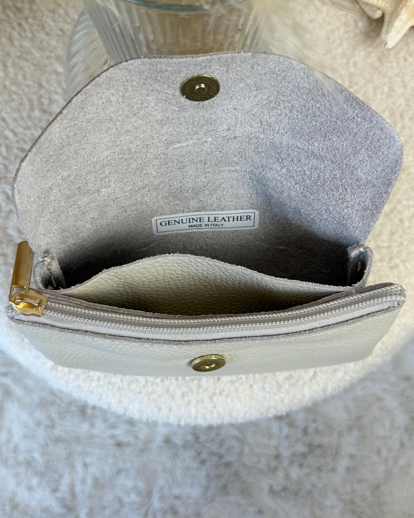 Porte monnaie en cuir grainé crème