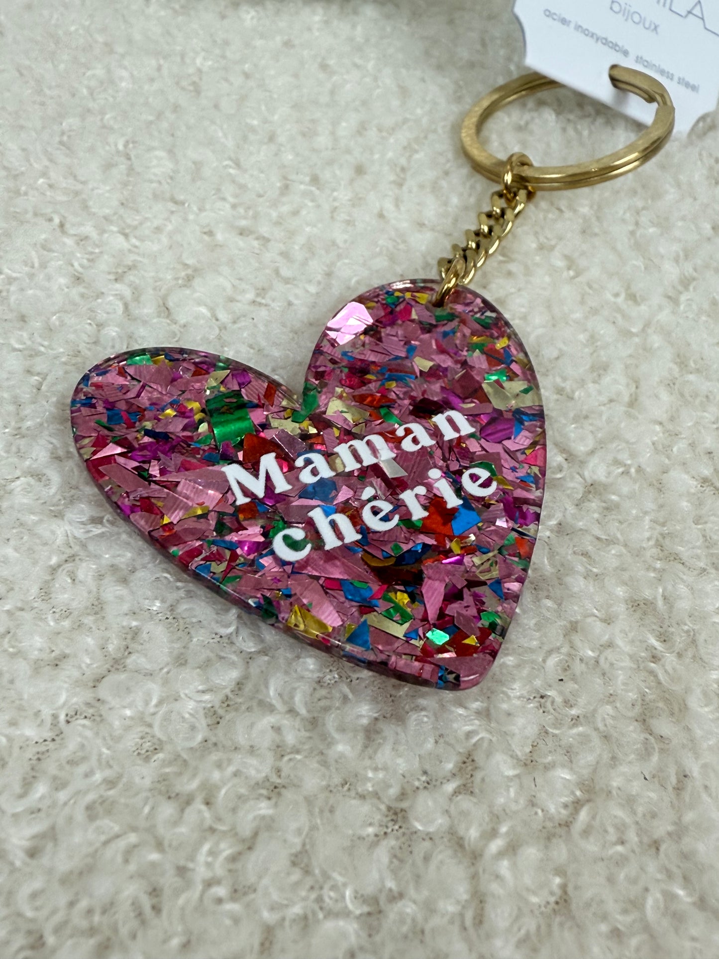 Porte-clés "Maman chérie" paillètes