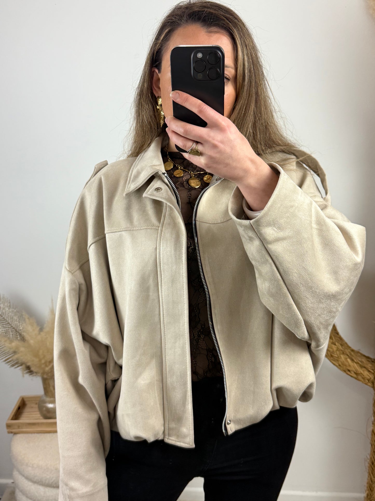 Veste suédine beige/taupe