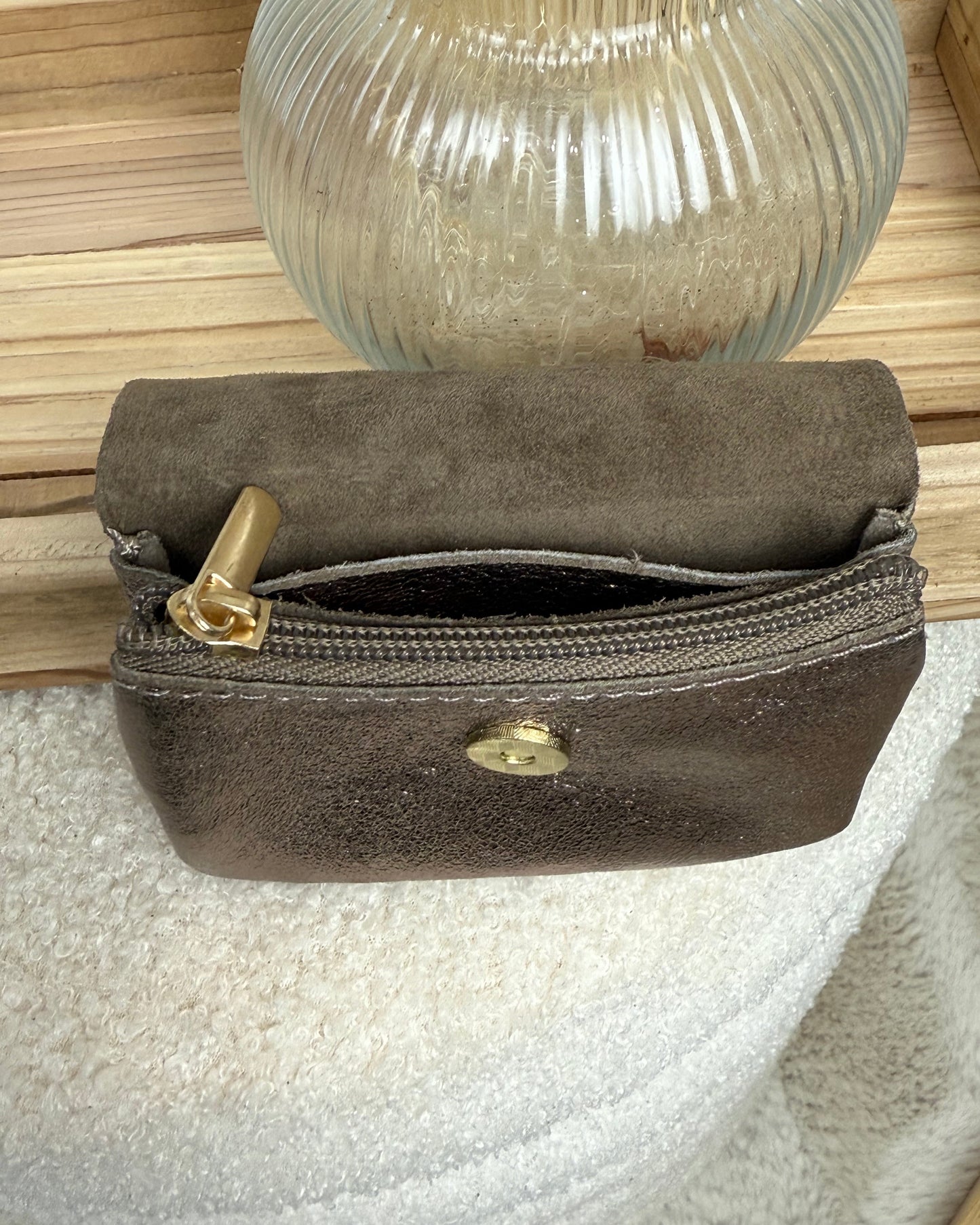 Porte monnaie en cuir bronze