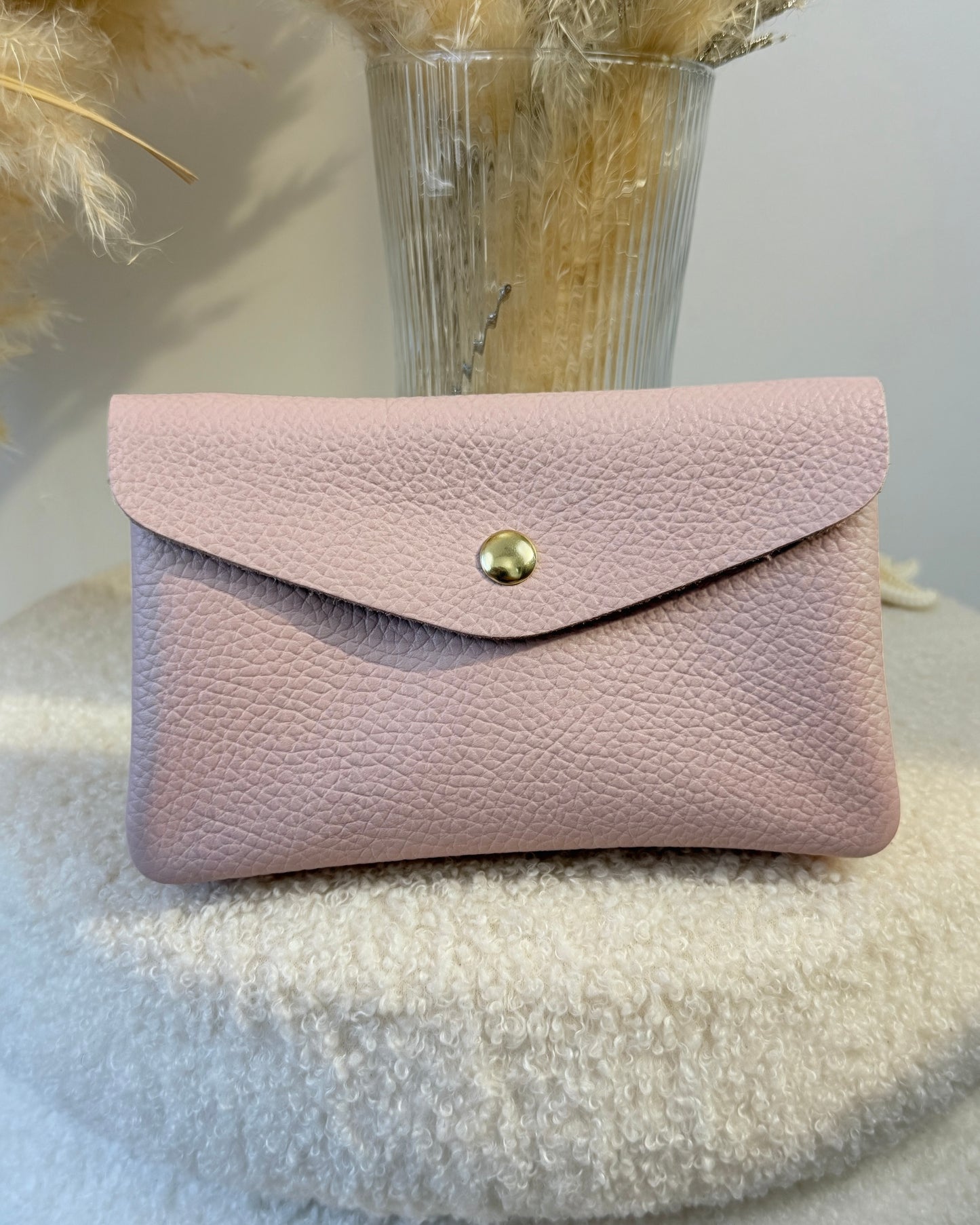 Porte monnaie en cuir grainé rose