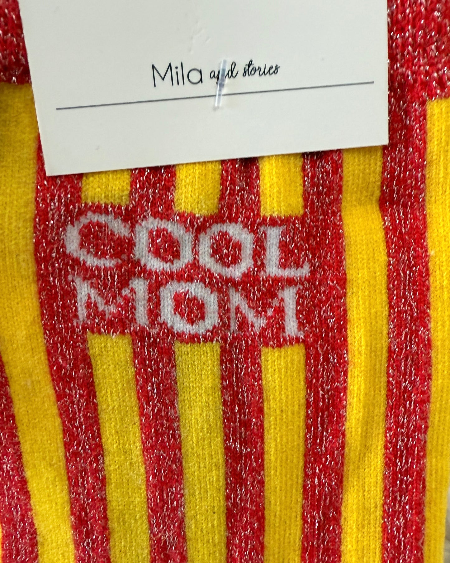 Chaussettes "cool mom" rouge rayure jaune