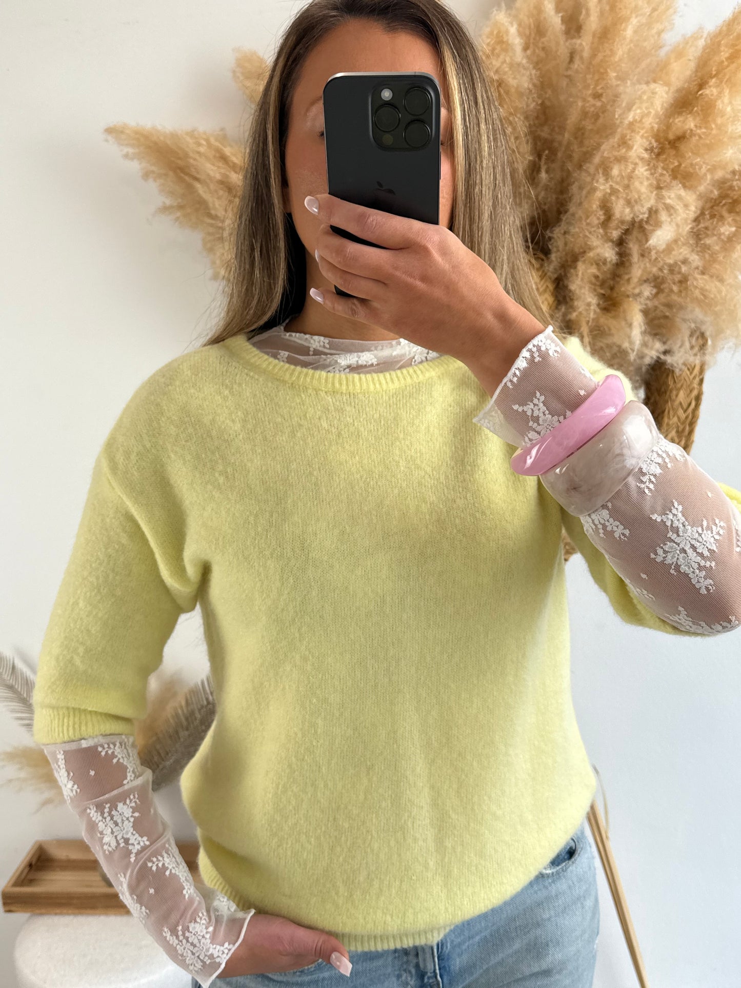 Pull Lana en Alpaga & Laine jaune pastel