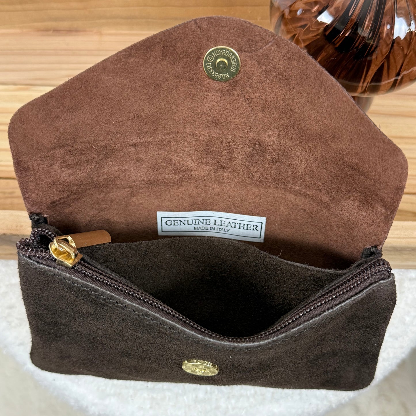 Porte monnaie cuir & daim choco
