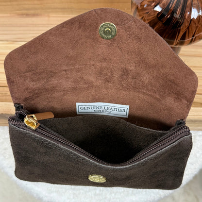 Porte monnaie cuir & daim choco