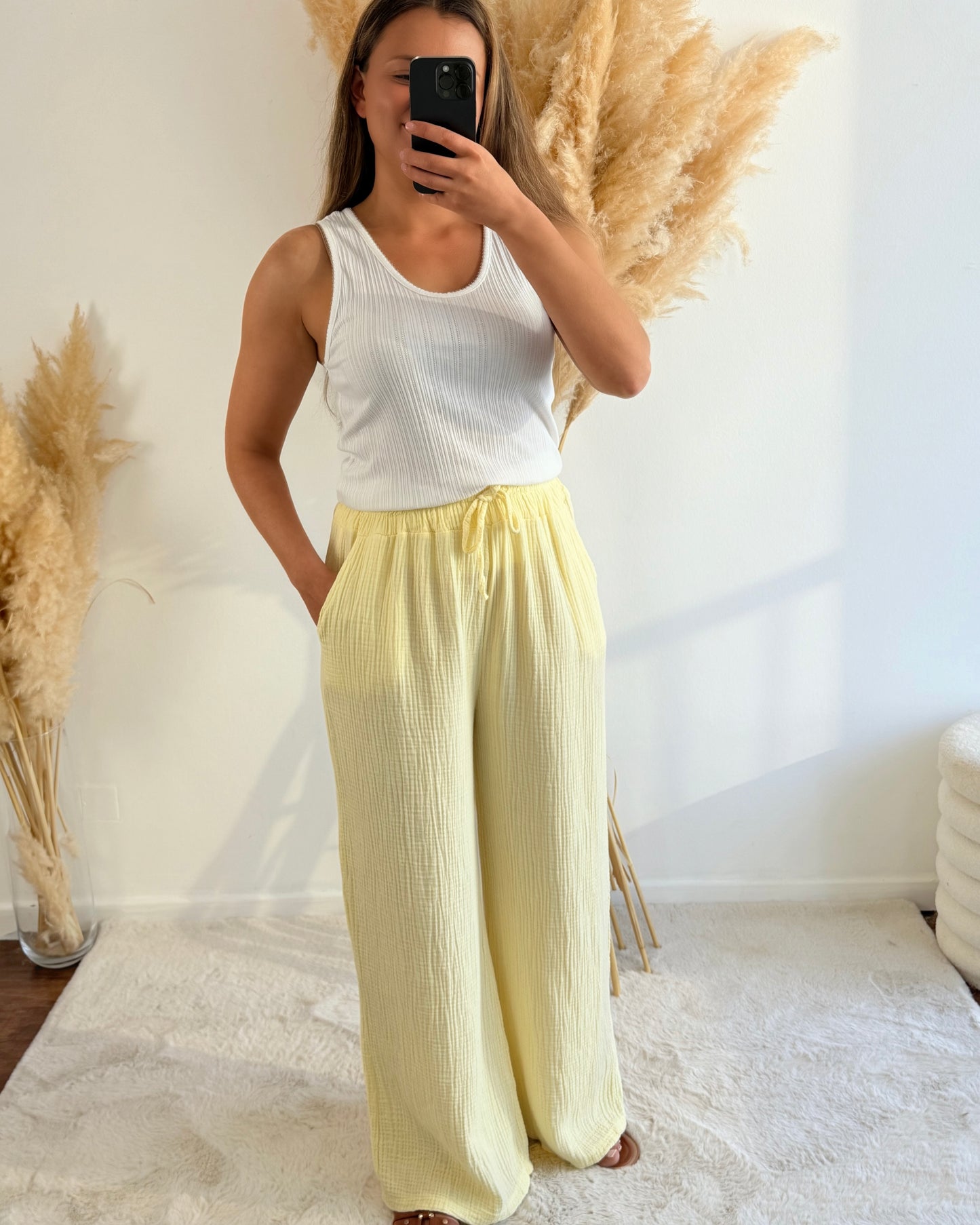 Pantalon gaze de coton - Jaune