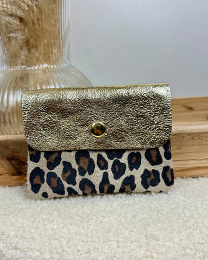 Porte monnaie en cuir & daim leo/or