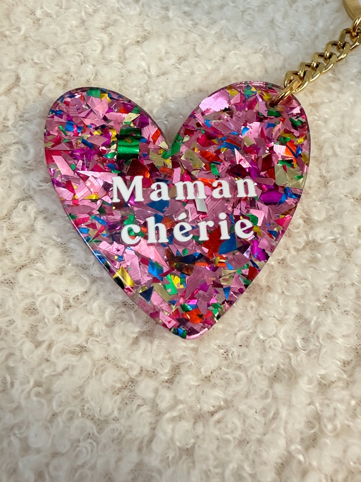 Porte-clés "Maman chérie" paillètes