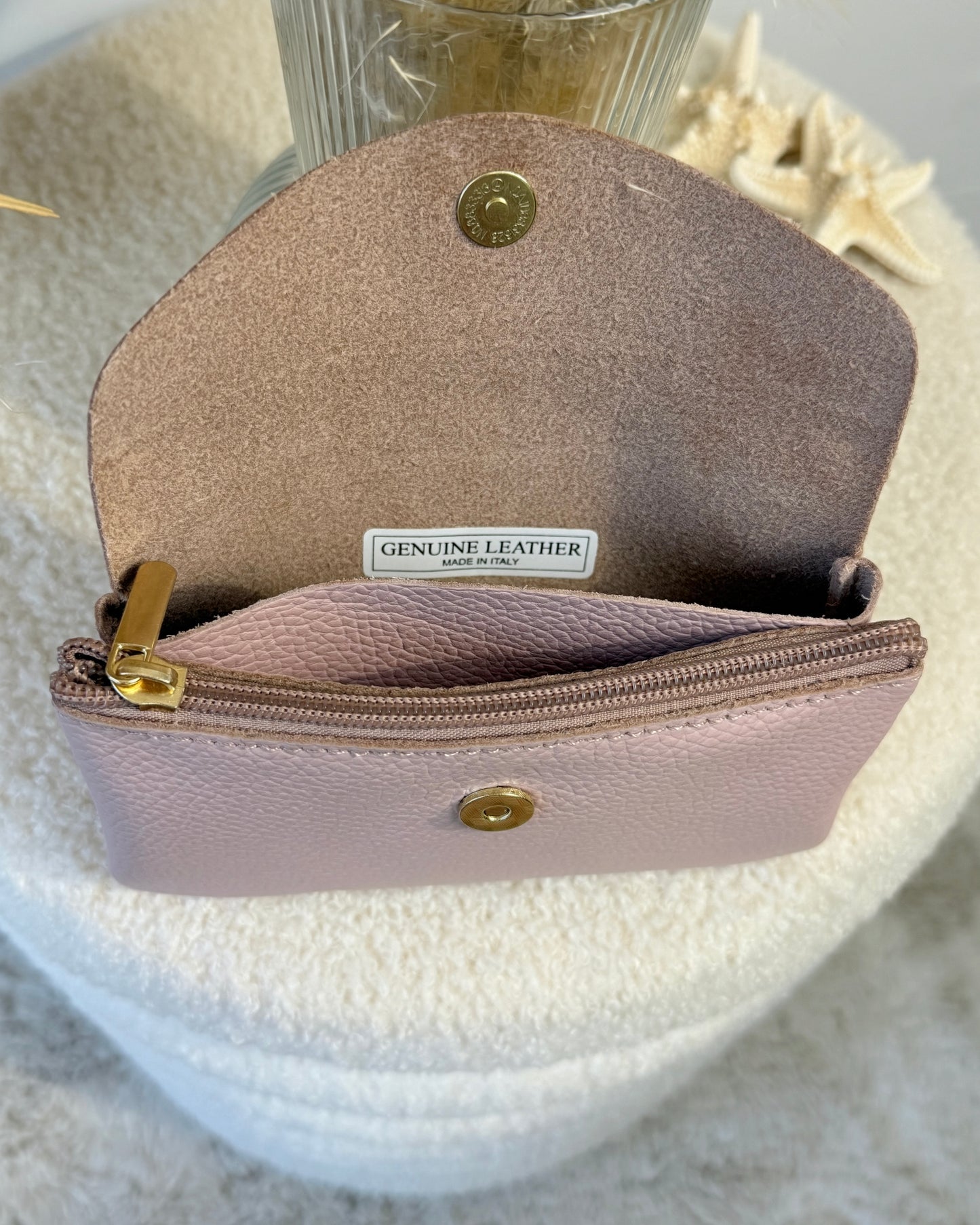 Porte monnaie en cuir grainé rose