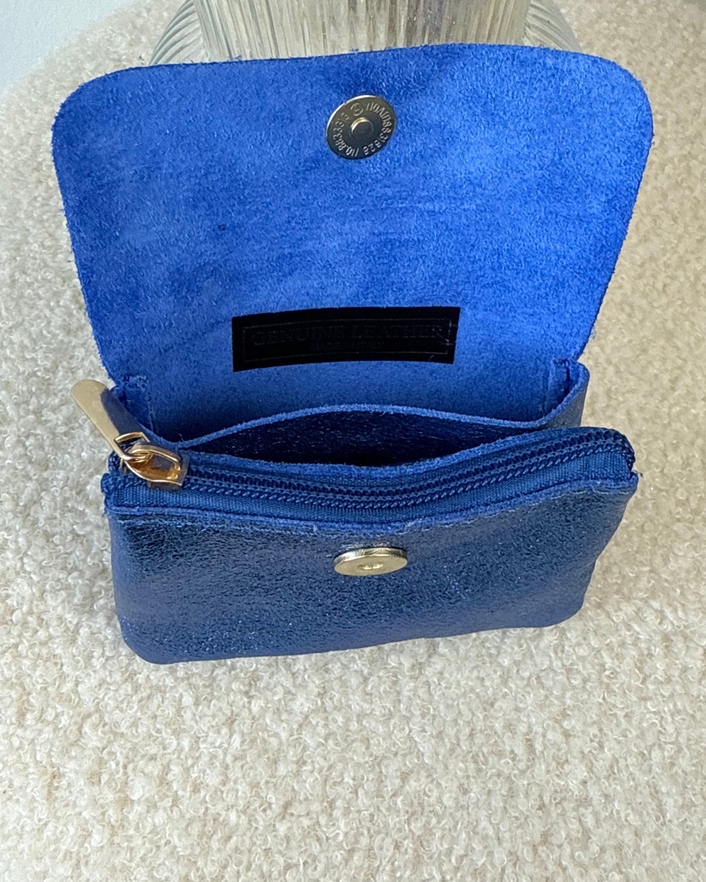 Porte monnaie en cuir bleu électrique