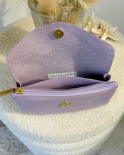 Porte monnaie en cuir grainé lilas