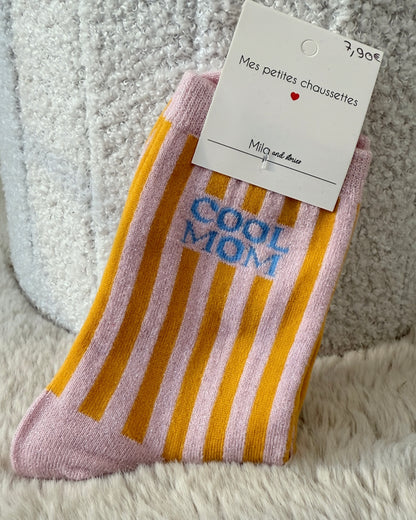 Chaussettes "cool mom" rose rayé jaune