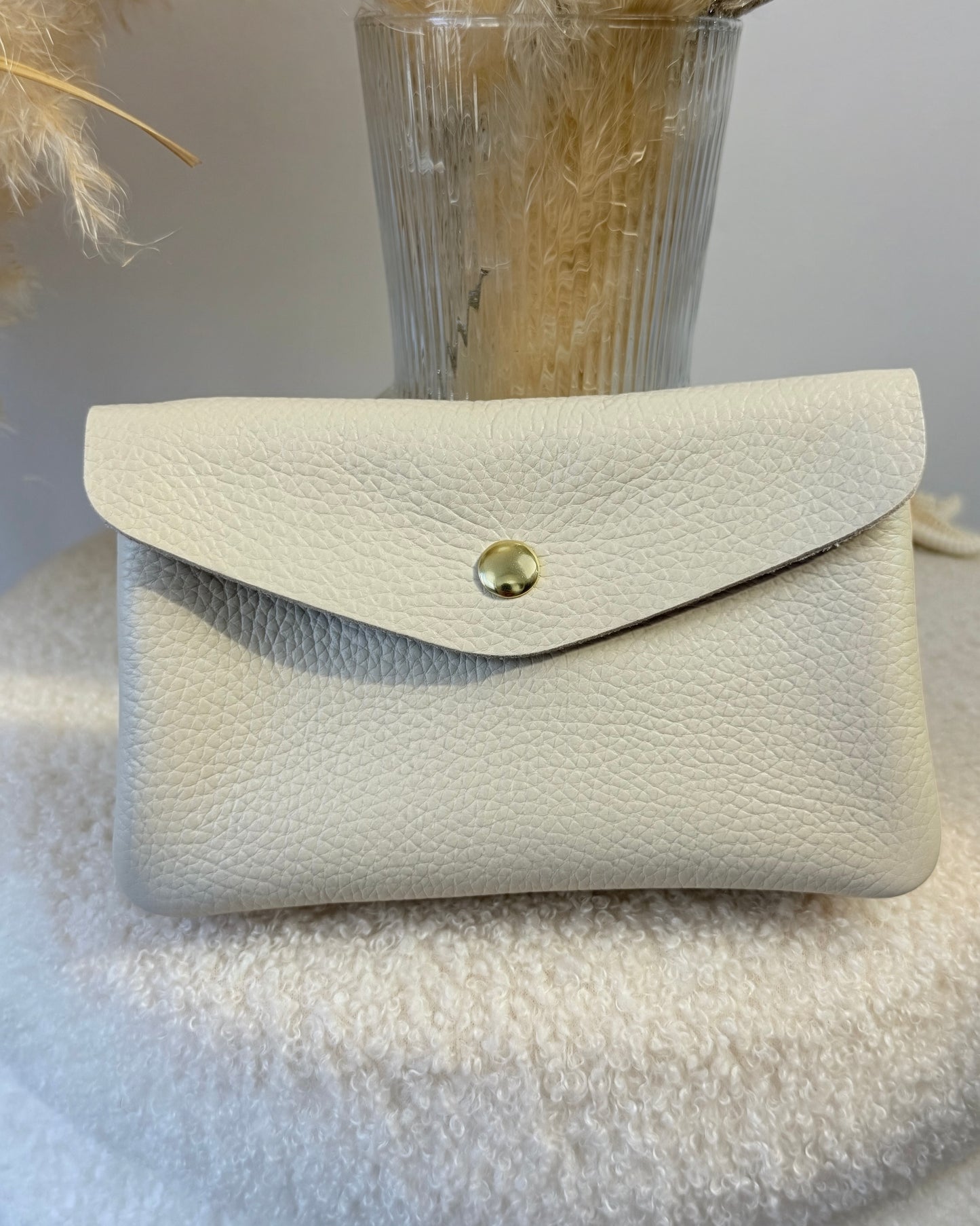 Porte monnaie en cuir grainé crème