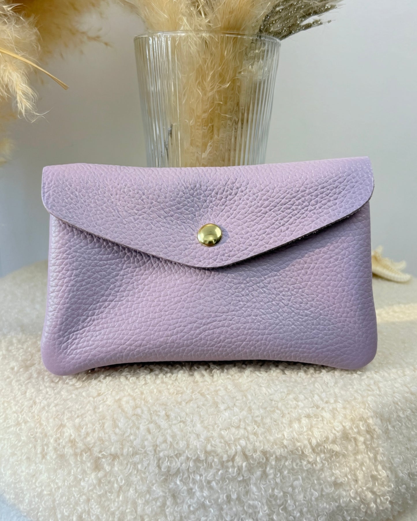 Porte monnaie en cuir grainé lilas