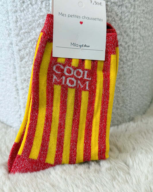Chaussettes "cool mom" rouge rayure jaune