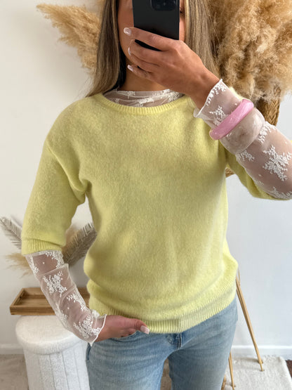 Pull Lana en Alpaga & Laine jaune pastel