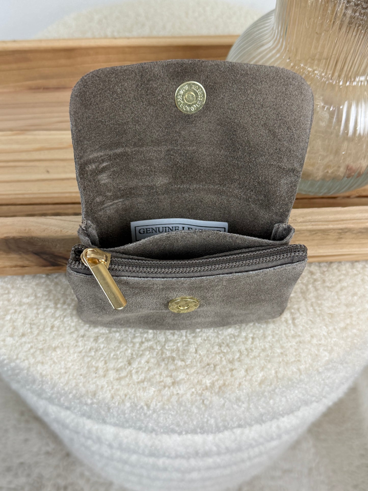 Porte monnaie en daim taupe