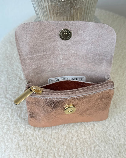 Porte monnaie en cuir rose gold