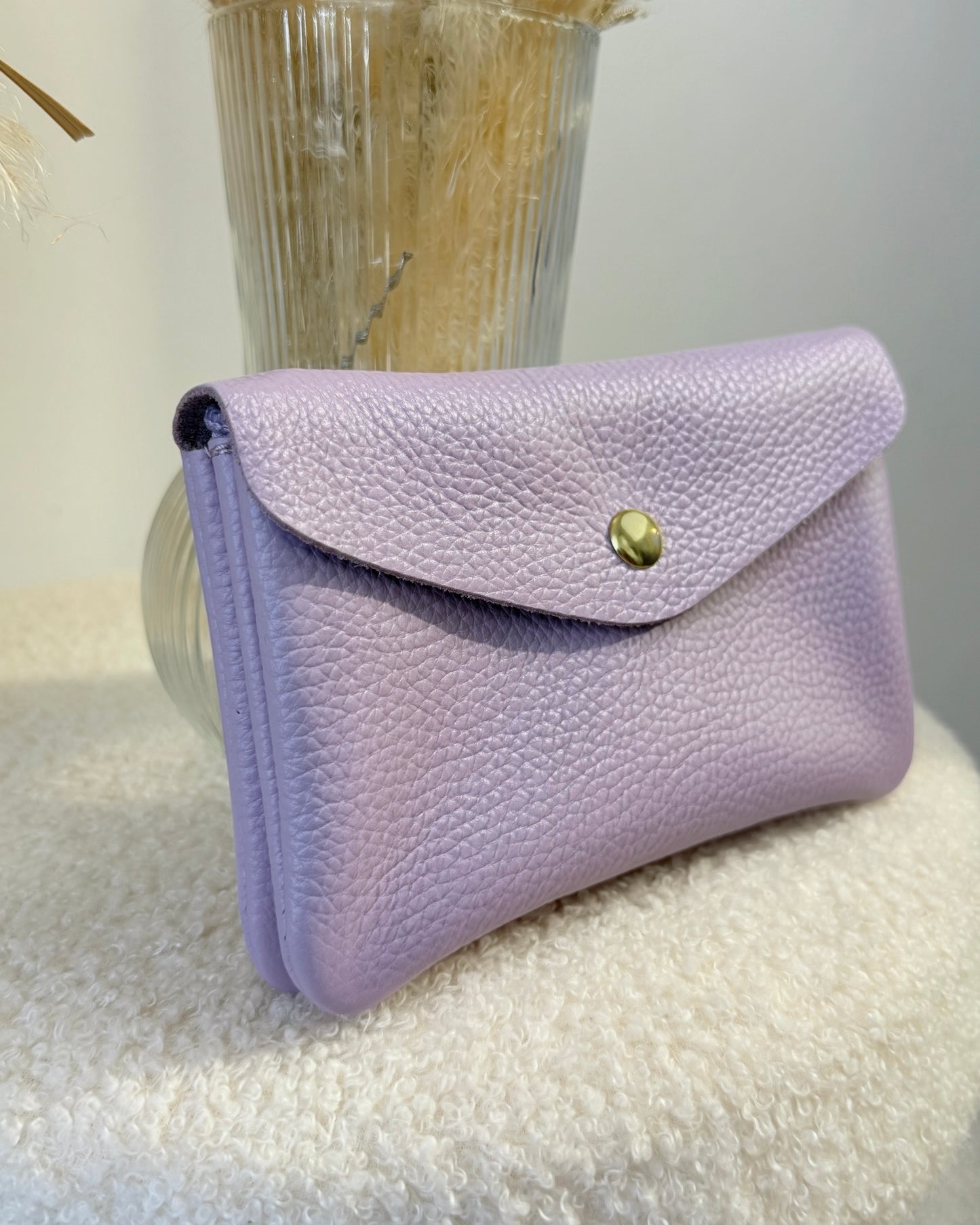 Porte monnaie en cuir grainé lilas