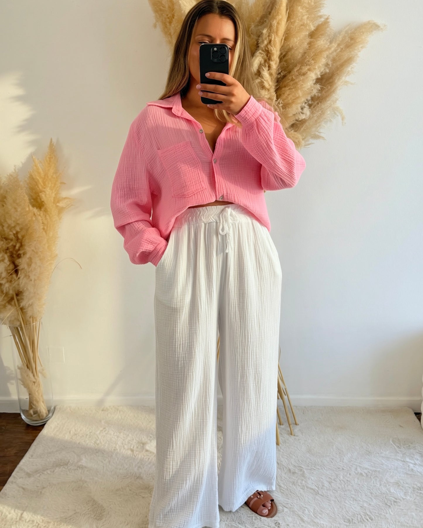 Pantalon gaze de coton - Blanc