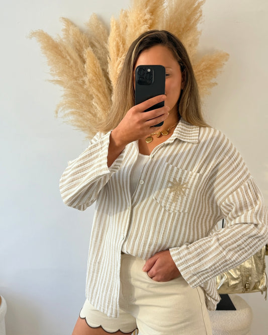 Chemise gaze de coton palmier beige