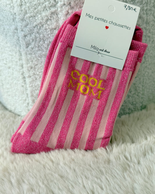 Chaussettes "cool mom" rose bonbon rayé rose claire