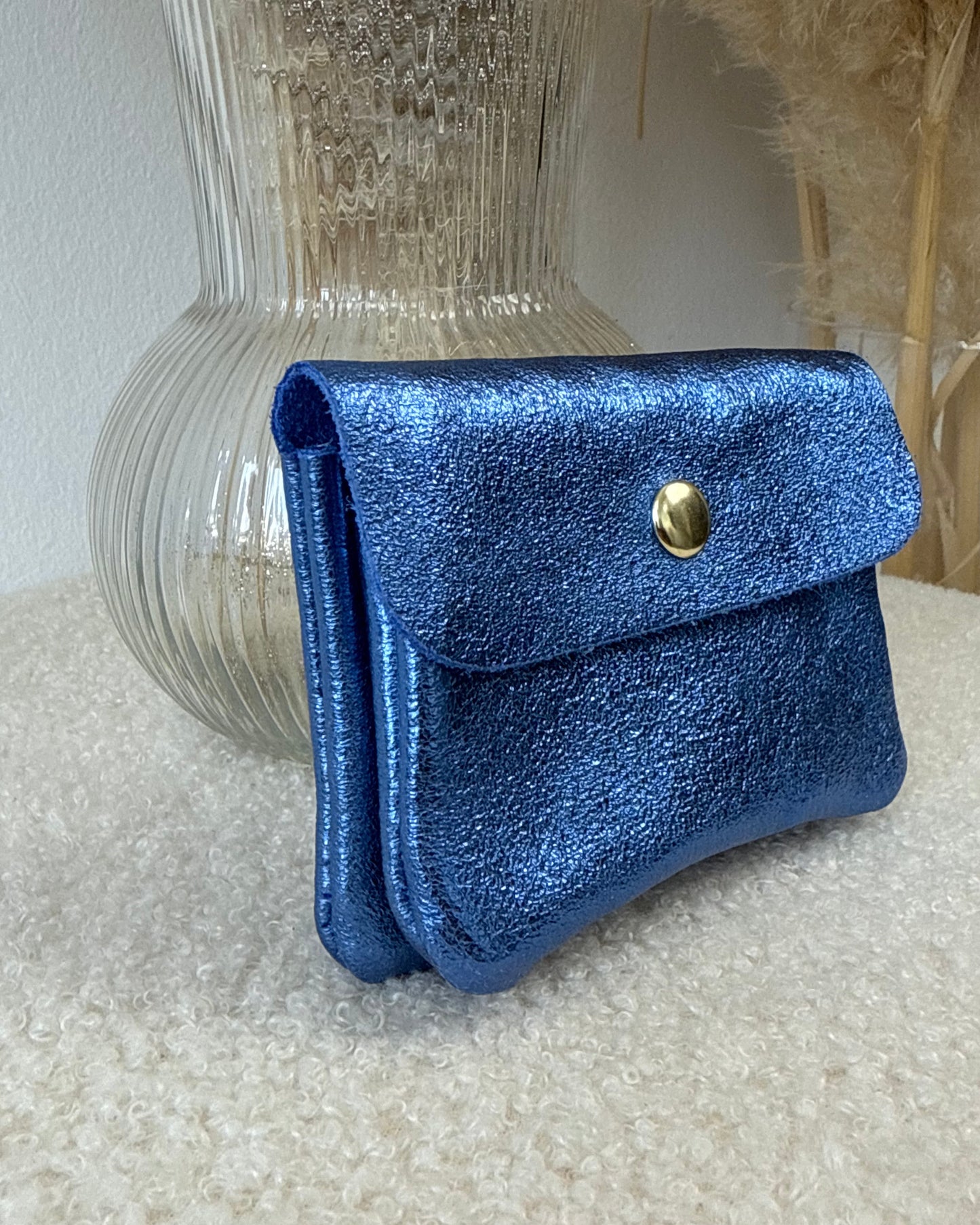 Porte monnaie en cuir bleu électrique
