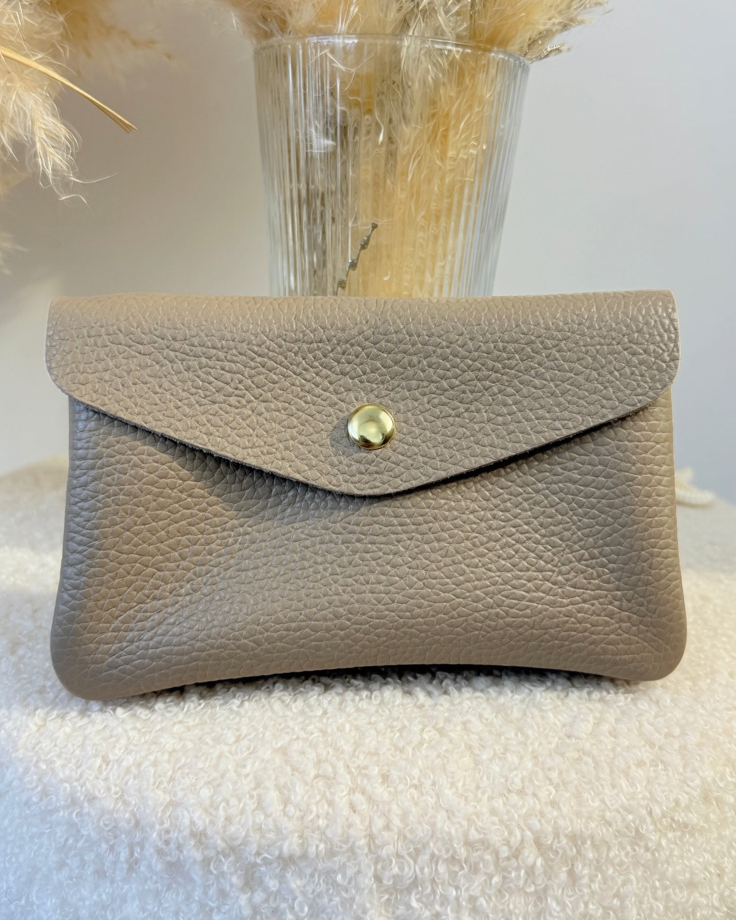 Porte monnaie en cuir grainé taupe