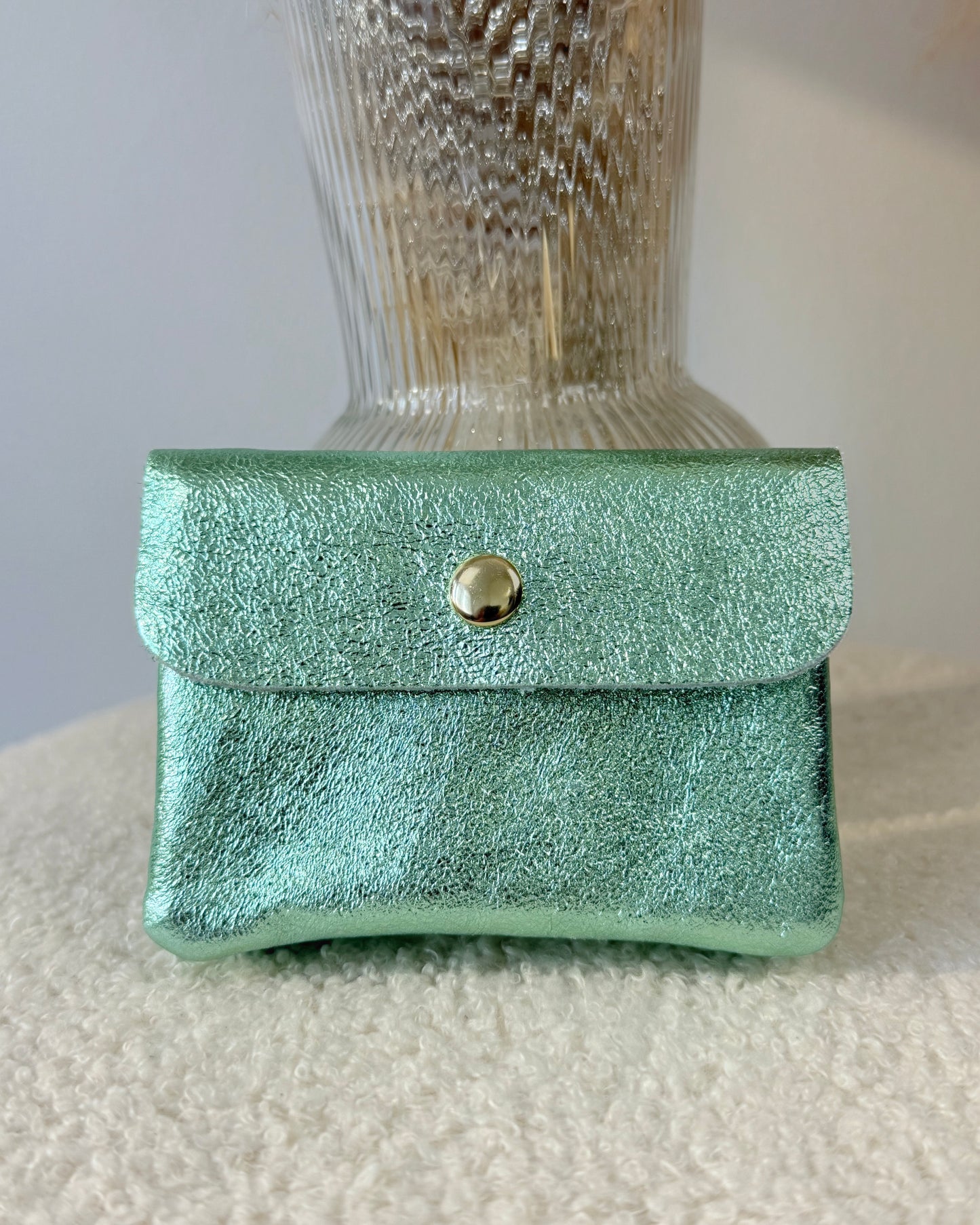 Porte monnaie en cuir vert d’eau