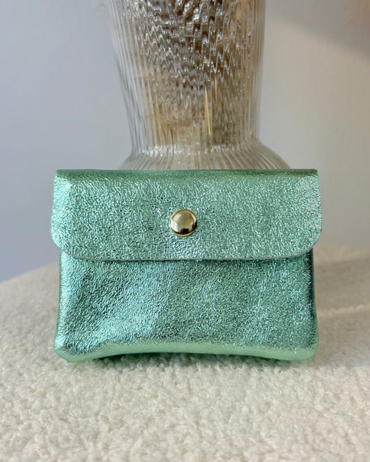 Porte monnaie en cuir vert d’eau