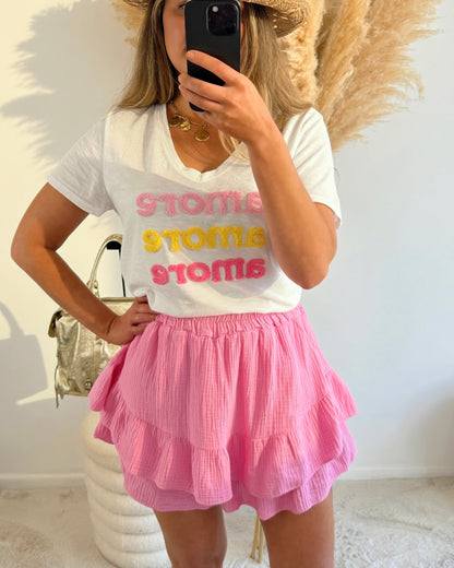 Jupe short gaze de coton Isadora rose