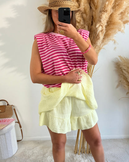 Jupe short gaze de coton Isadora jaune