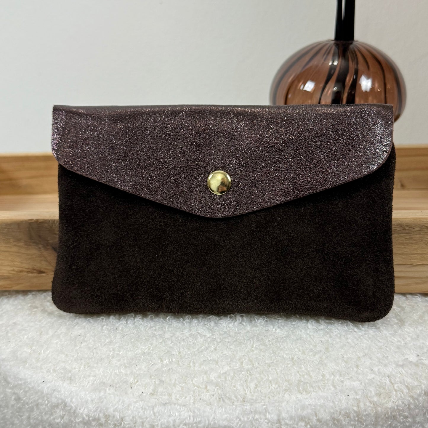 Porte monnaie cuir & daim choco