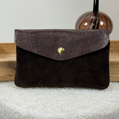 Porte monnaie cuir & daim choco