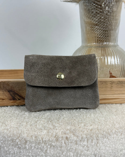Porte monnaie en daim taupe