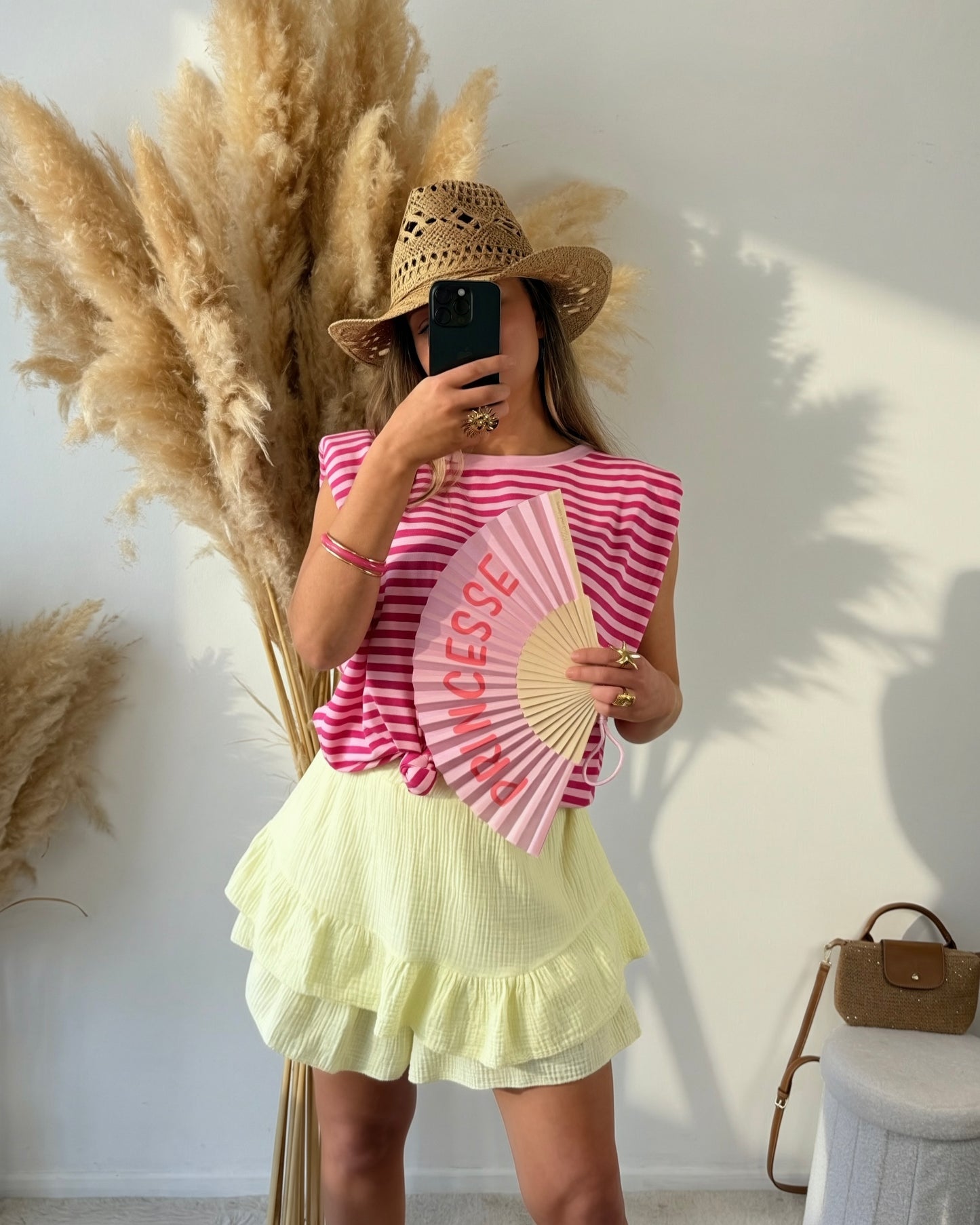 Jupe short gaze de coton Isadora jaune