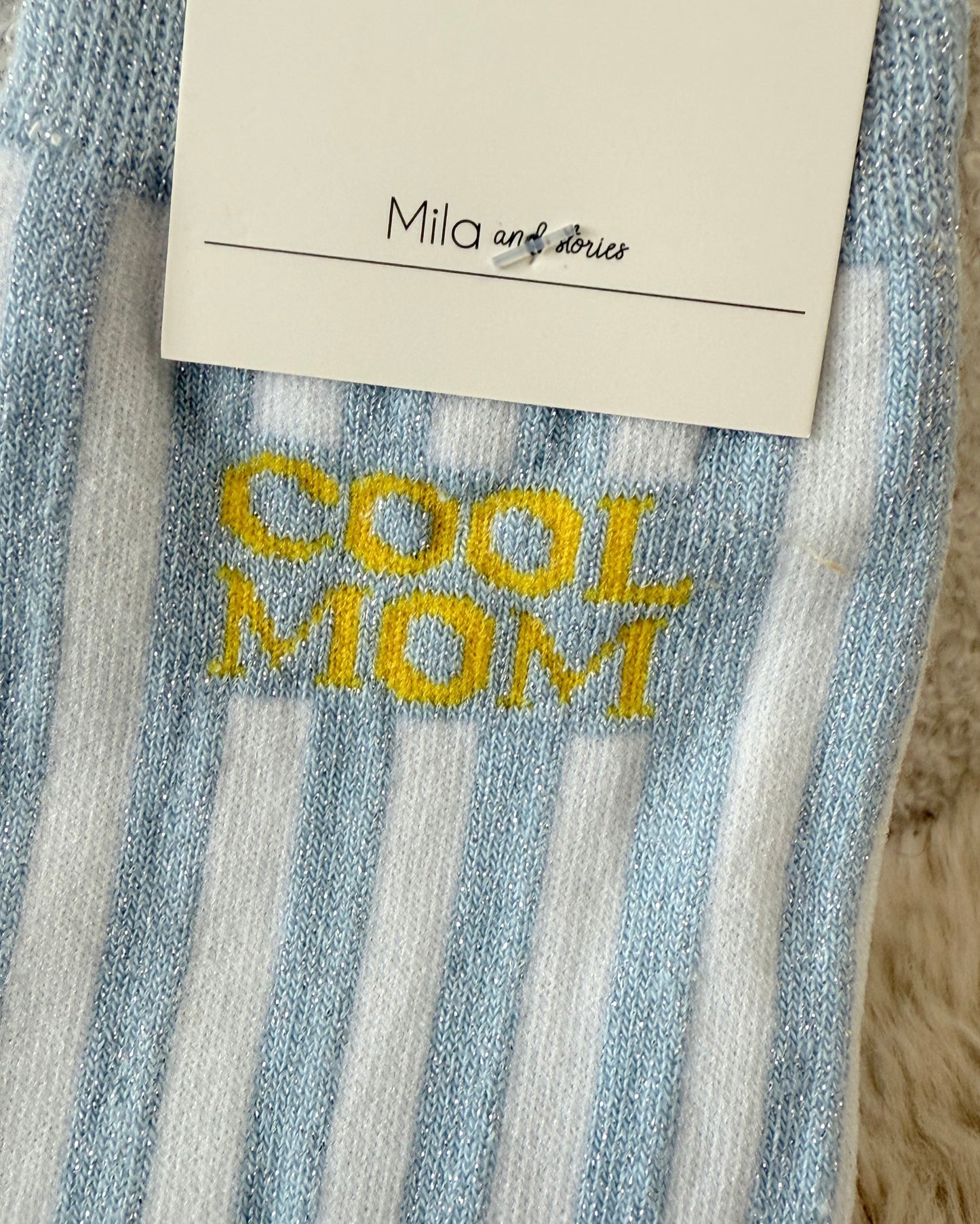 Chaussettes "cool mom" bleu rayé blanc