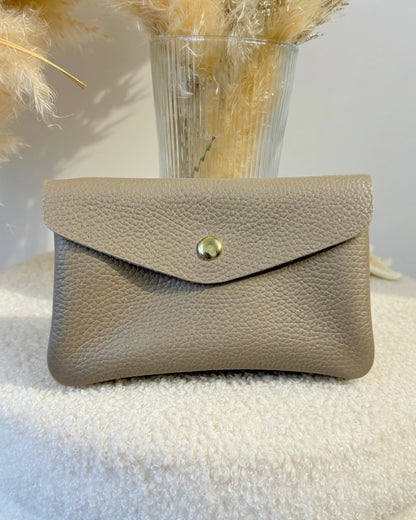 Porte monnaie en cuir grainé taupe