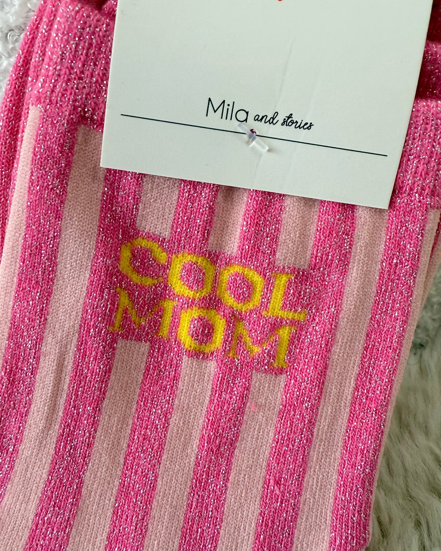 Chaussettes "cool mom" rose bonbon rayé rose claire