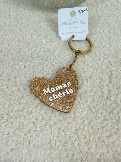 Porte-clés "Maman chérie" doré