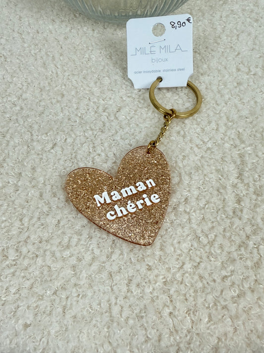 Porte-clés "Maman chérie" doré