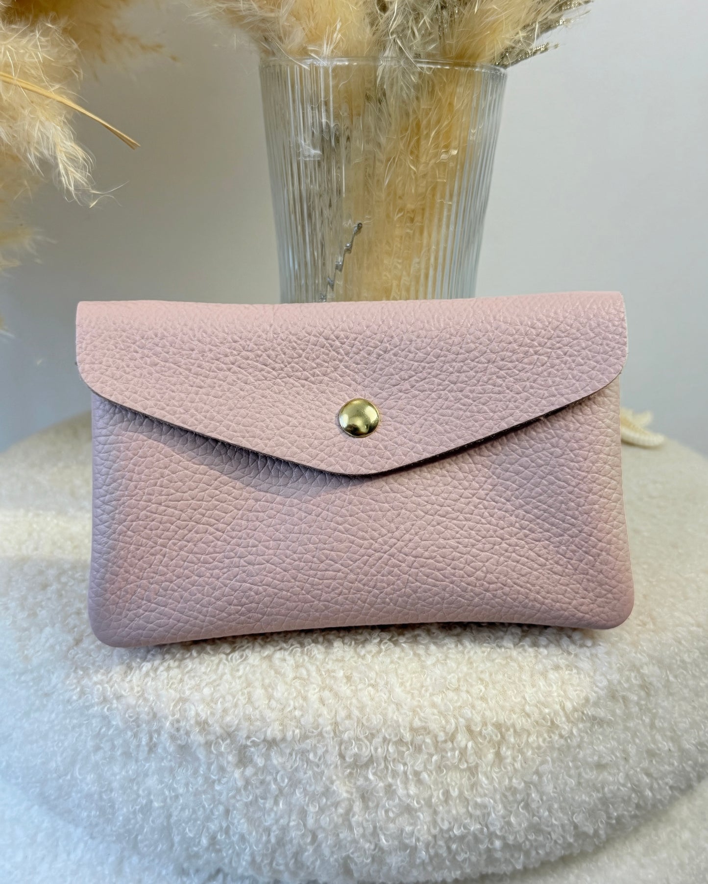 Porte monnaie en cuir grainé rose