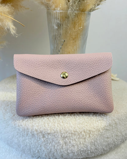 Porte monnaie en cuir grainé rose