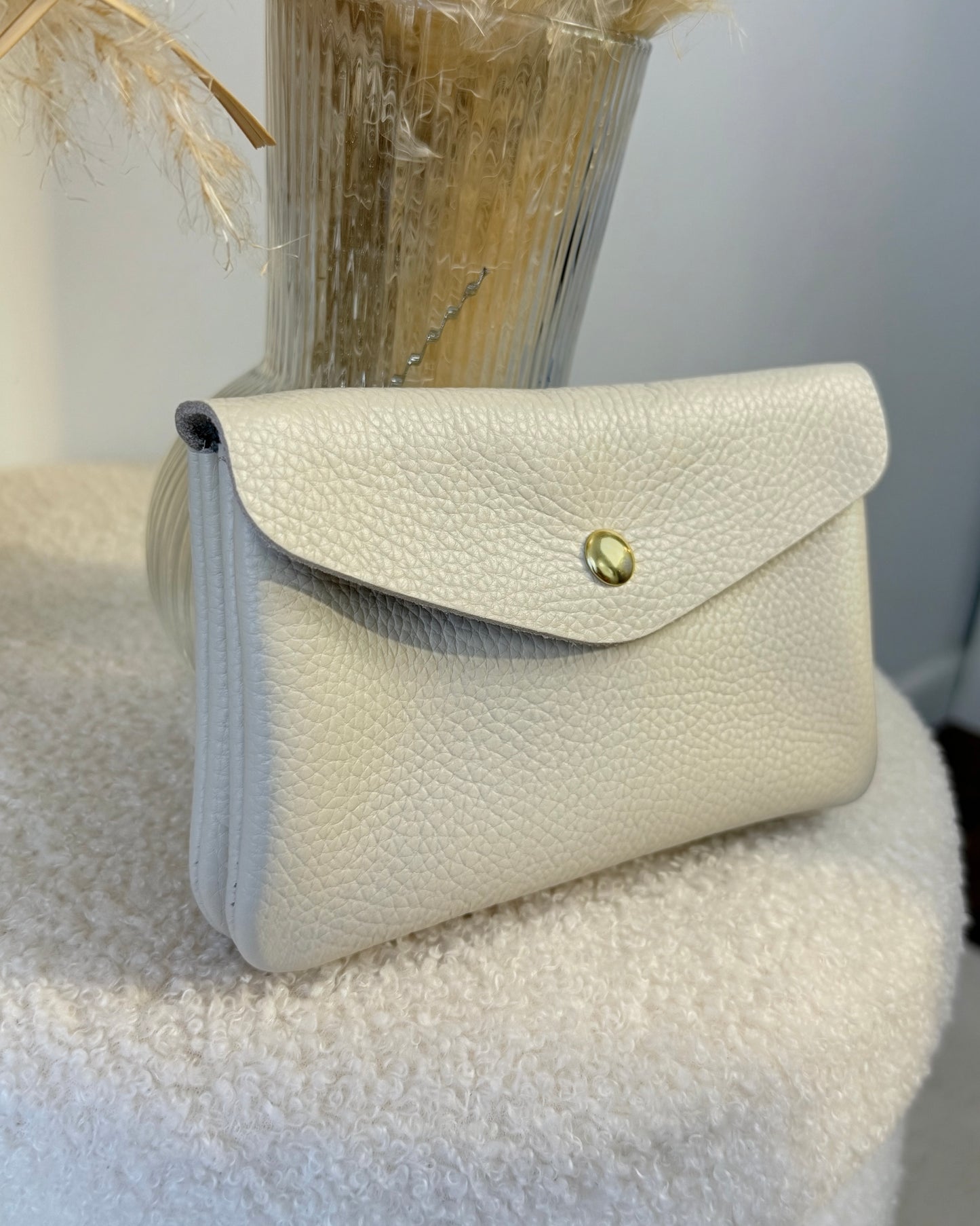 Porte monnaie en cuir grainé crème