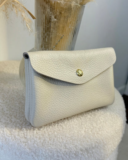 Porte monnaie en cuir grainé crème
