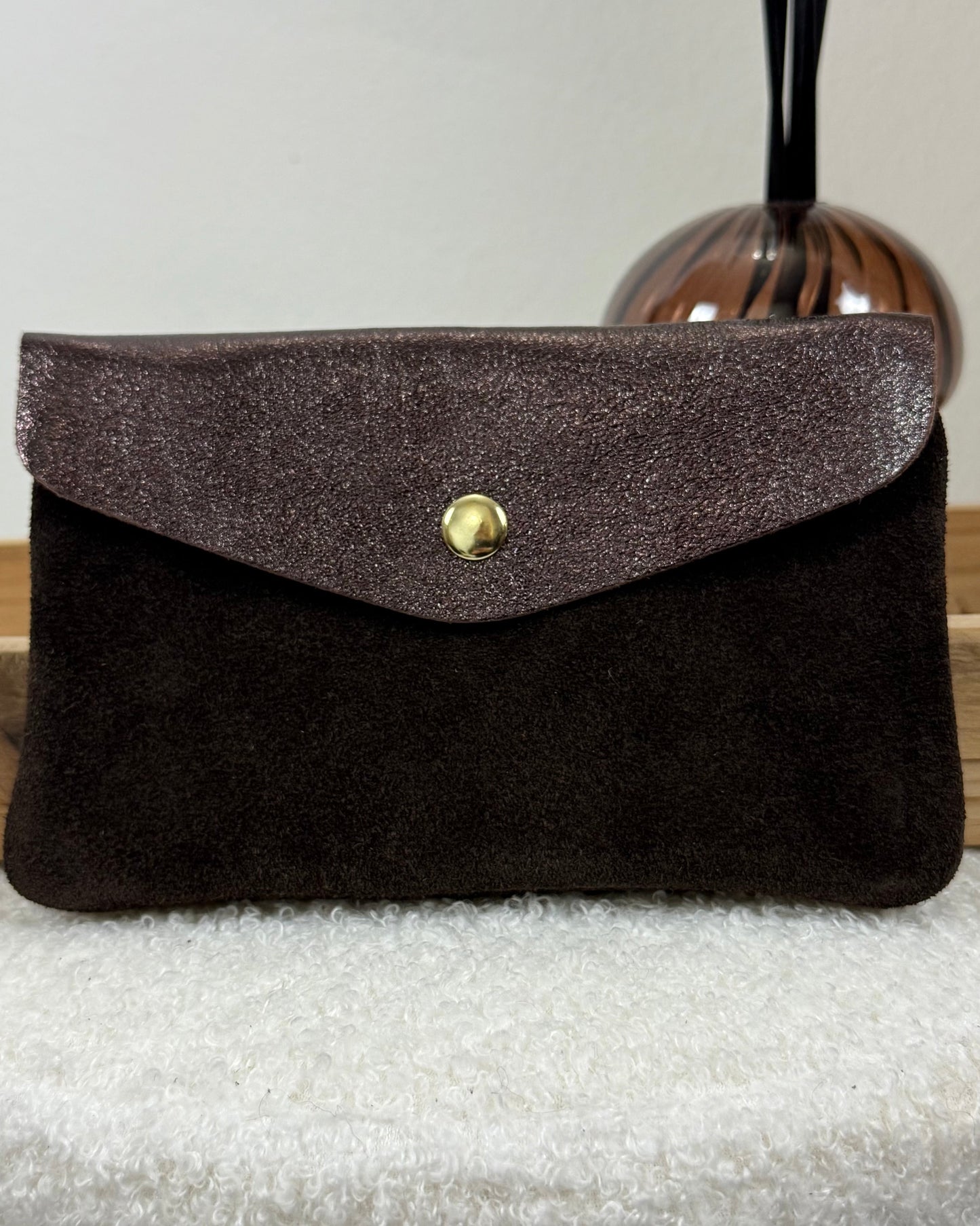 Porte monnaie cuir & daim choco