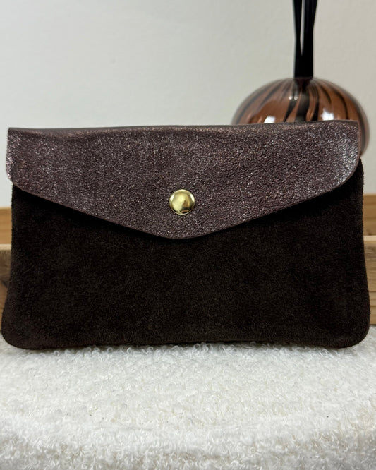Porte monnaie cuir & daim choco