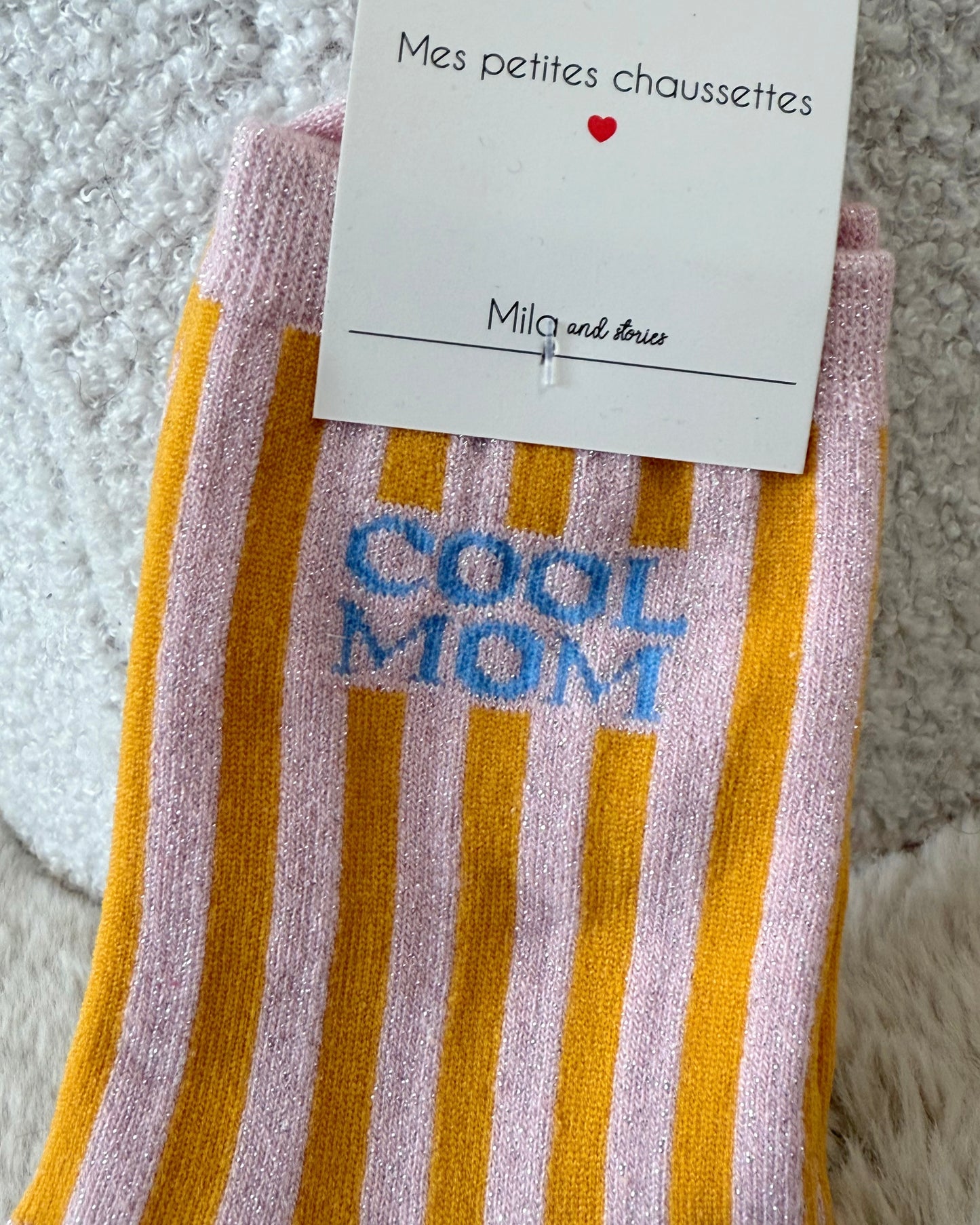 Chaussettes "cool mom" rose rayé jaune